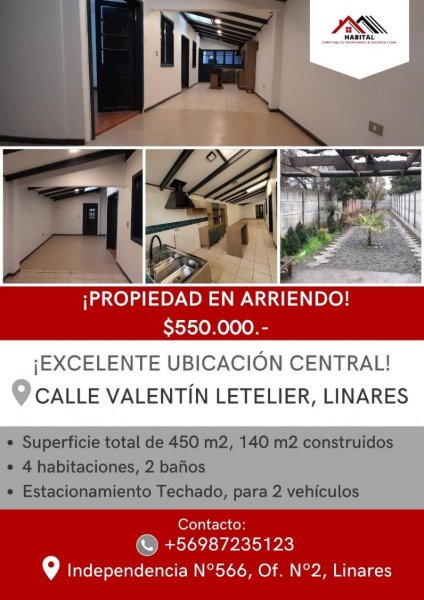 Casa en Arriendo en Central Valentín Letelier, Linares